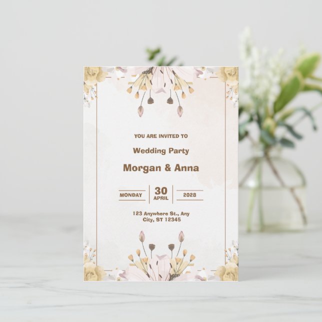 Grey and Brown Watercolor Wedding Invitation (Standing Front)