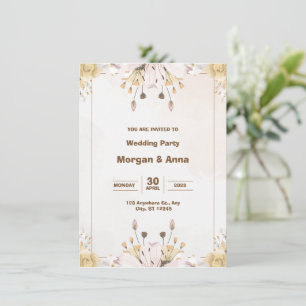 Grey and Brown Watercolor Wedding Invitation