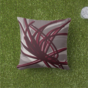 Grey and Burgundy Artistic Abstract Ribbons Cushion