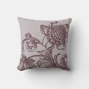 Grey and Burgundy Botanical Flowers in Bloom Cushion