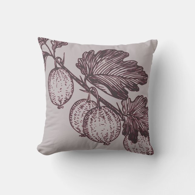 Grey and Burgundy Botanical | Gooseberries Cushion (Front)