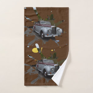Grey And Burgundy Vintage Classic Car, Bath Towel Set