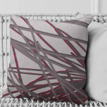 Grey and Burgundy Wine Modern Elegant Abstract Cushion<br><div class="desc">Modern throw pillow features an elegant abstract linear composition in burgundy and wine on a grey background. Inspired by tall dune grasses, this throw pillow is reversible. Grey and burgundy artistic design on front; solid grey on back. The artistic design on the front is a layered composition to offer depth...</div>