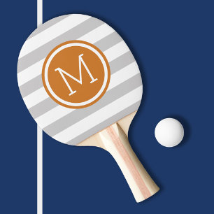 Grey and Burnt Orange Preppy Stripes Monogram Ping Pong Paddle
