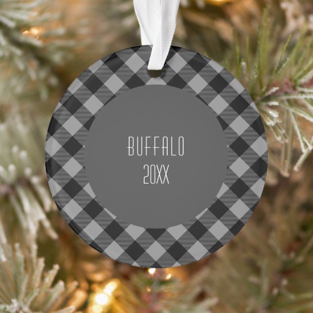 Grey and Charcoal Buffalo Check Plaid Pattern Ornament (Tree)