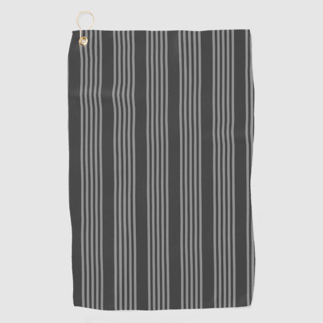 Grey and charcoal five stripes pattern golf towel (Front)
