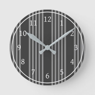 Grey and charcoal five stripes pattern round clock