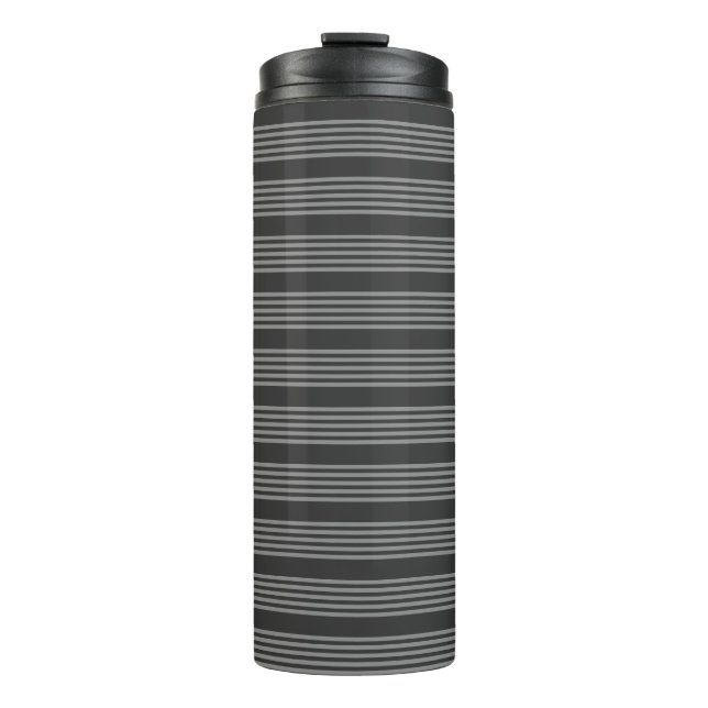 Grey and charcoal five stripes pattern thermal tumbler (Front)