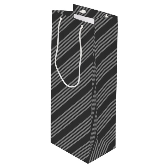 Grey and charcoal five stripes pattern wine gift bag (Front Angled)