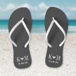 Grey and Charcoal Modern Wedding Monogram<br><div class="desc">Custom printed flip flop sandals personalised with a cute heart and your monogram initials and wedding date. Click Customise It to change text fonts and colours or add your own images to create a unique one of a kind design!</div>
