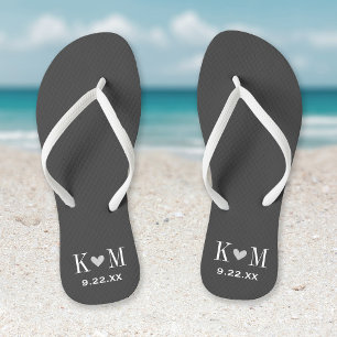 Grey and Charcoal Modern Wedding Monogram Jandals