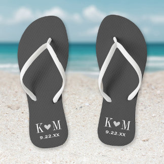 Grey and Charcoal Modern Wedding Monogram Jandals