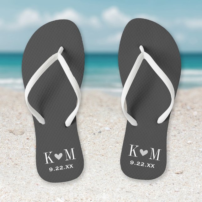 Grey and Charcoal Modern Wedding Monogram Jandals (Creator Uploaded)
