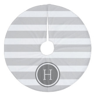 Grey and Charcoal Preppy Stripes Monogram Fleece Tree Skirt