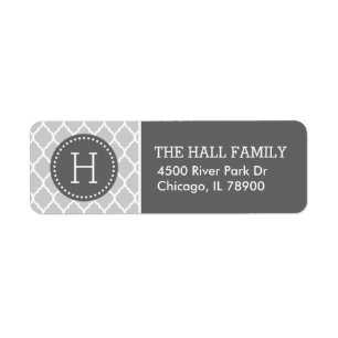 Grey and Charcoal Quatrefoil Monogram Address
