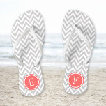 Grey and Coral Chevron Monogram Jandals<br><div class="desc">Custom printed flip flop sandals with a stylish modern chevron pattern and your custom monogram or other text in a circle frame. Click Customise It to change text fonts and colours or add your own images to create a unique one of a kind design!</div>