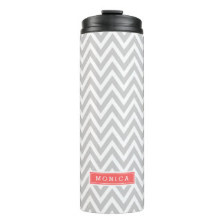 Grey and Coral Chevron Monogram Thermal Tumbler