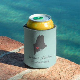 Grey and Coral Maine Wedding Favour Can Cooler