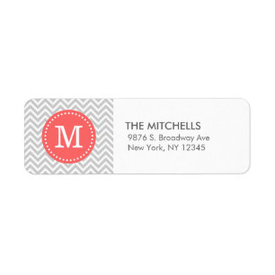 Grey and Coral Modern Chevron Custom Monogram