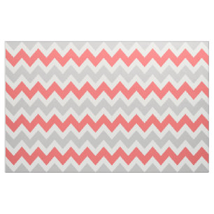 Grey and Coral Modern Chevron Large Scale Fabric