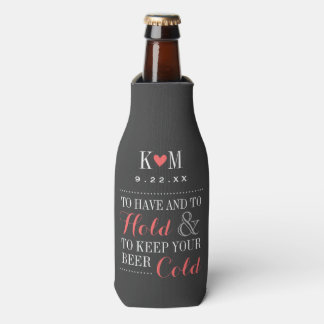 Grey and Coral Modern Wedding Monogram Bottle Cooler