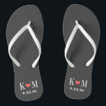 Grey and Coral Modern Wedding Monogram Jandals<br><div class="desc">Custom printed flip flop sandals personalised with a cute heart and your monogram initials and wedding date. Click Customise It to change text fonts and colours or add your own images to create a unique one of a kind design!</div>