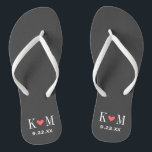 Grey and Coral Modern Wedding Monogram Jandals<br><div class="desc">Custom printed flip flop sandals personalised with a cute heart and your monogram initials and wedding date. Click Customise It to change text fonts and colours or add your own images to create a unique one of a kind design!</div>