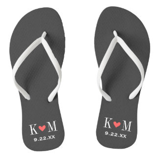 Grey and Coral Modern Wedding Monogram Jandals