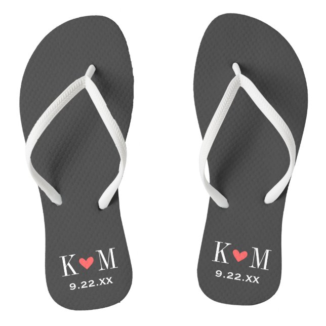 Grey and Coral Modern Wedding Monogram Jandals (Footbed)