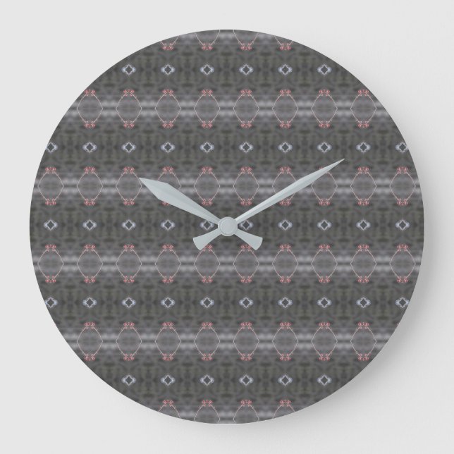 Grey and Coral Printed Wall Large Clock (Front)