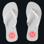 Grey and Coral Tiny Dots Monogram Jandals<br><div class="desc">Custom printed flip flop sandals with a cute girly polka dot pattern and your custom monogram or other text in a circle frame. Click Customise It to change text fonts and colours or add your own images to create a unique one of a kind design!</div>