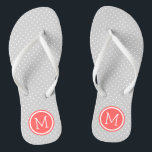 Grey and Coral Tiny Dots Monogram Jandals<br><div class="desc">Custom printed flip flop sandals with a cute girly polka dot pattern and your custom monogram or other text in a circle frame. Click Customise It to change text fonts and colours or add your own images to create a unique one of a kind design!</div>