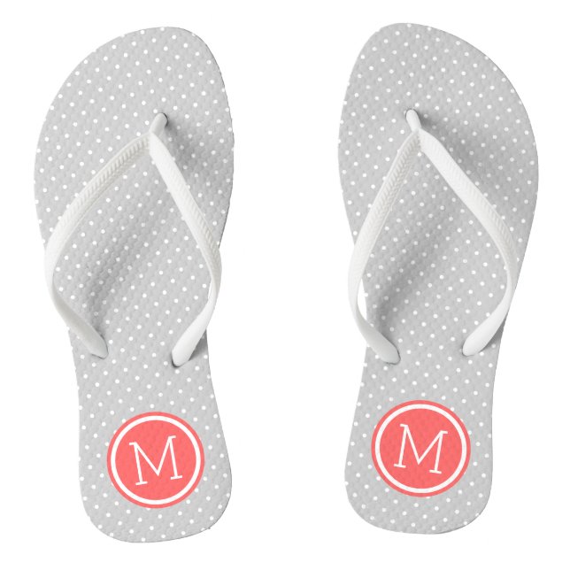Grey and Coral Tiny Dots Monogram Jandals (Footbed)