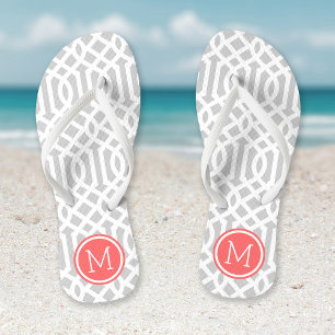 Grey and Coral Trellis Monogram Jandals