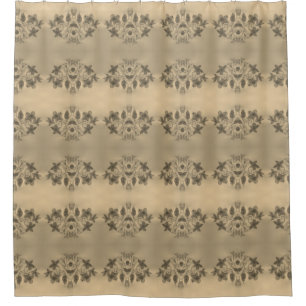 Grey And Cream Flowered Stripe Patterned Shower Curtain