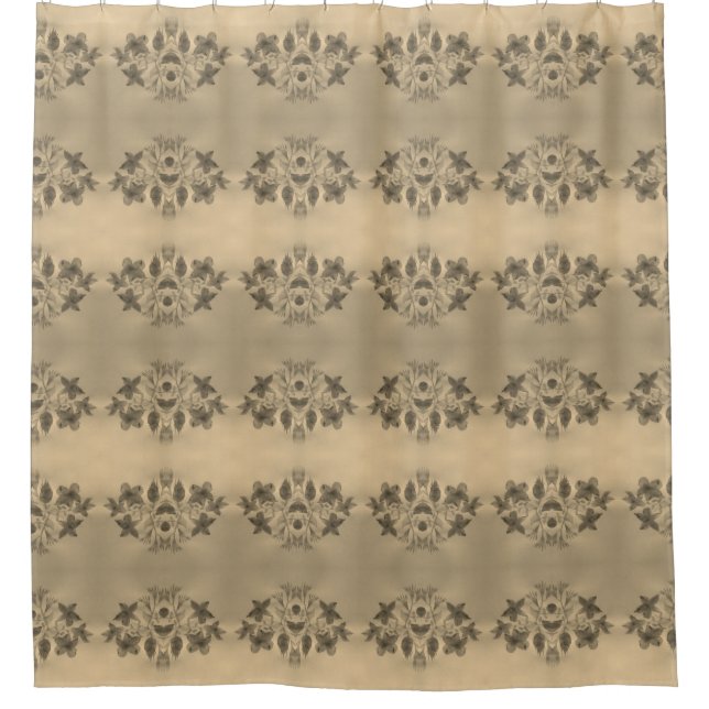 Grey And Cream Flowered Stripe Patterned Shower Curtain (Front)