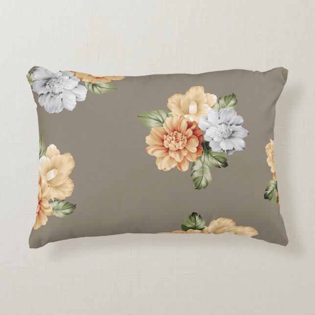 grey and cream flowers with leaves bunches pattern decorative cushion (Front)