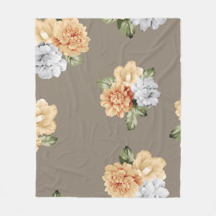 grey and cream flowers with leaves bunches pattern fleece blanket