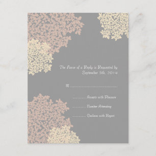 Grey and Cream Queen Anne's Lace Wedding RSVP Card