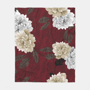 Grey and cream vintage flowers with leaves bunches fleece blanket