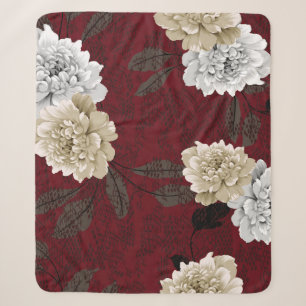 Grey and cream vintage flowers with leaves bunches sherpa blanket