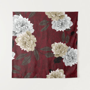 Grey and cream vintage flowers with leaves bunches tapestry