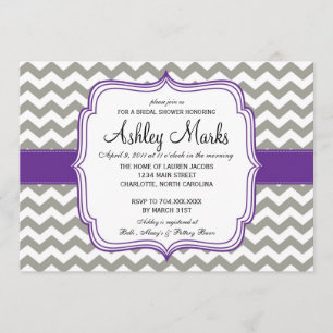 Grey and Dark Purple Cheveron Invitaiton Invitation