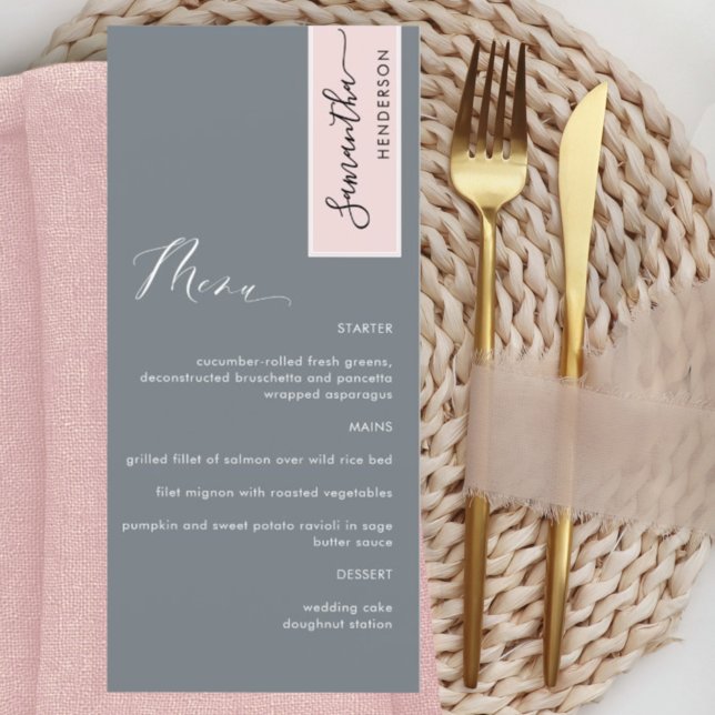 Grey and Dusty Rose Elegant Menu with Guest Name (Creator Uploaded)