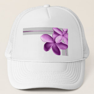 Grey and Eggplant Plumeria Trucker Hat