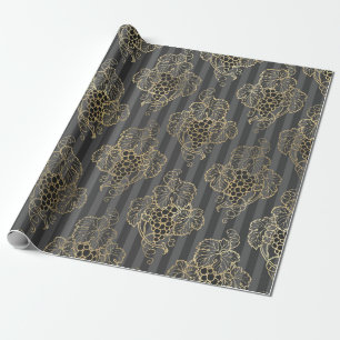 Grey and Faux Gold Vintage Wine Wrapping Paper