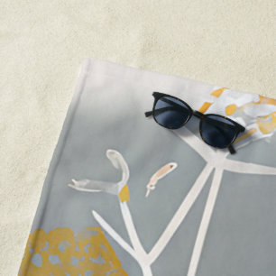 Grey and gold abstract botanical minimalist art  beach towel