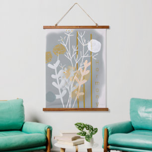 Grey and gold abstract botanical minimalist art  hanging tapestry
