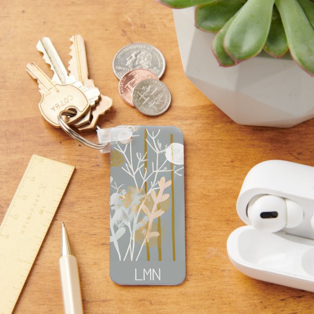 Grey and gold abstract botanical minimalist art key ring (Desk)