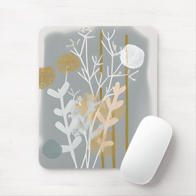 Grey and gold abstract botanical minimalist art  mouse pad (With Mouse)